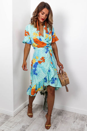 Tropical Getaway - Turquoise Wrap Dress– DLSB